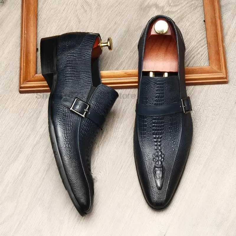 

Autumn Mens Genuine Leather Loafers Gentleman Wedding Party Casual Slip On Formal Shoes Black Brown Monk Strap Men Dress Shoes