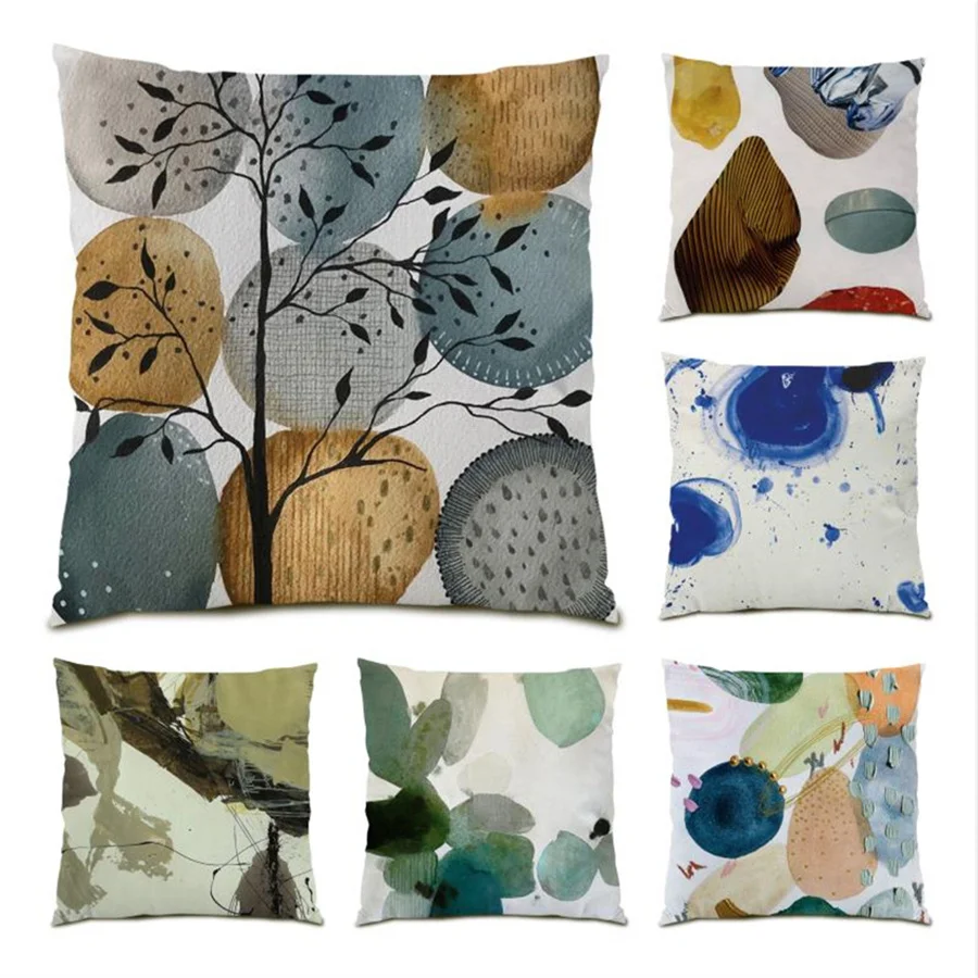 

Sofa Decorative Pillow Cases Pattern Polyester Linen Sofas for Living Room Artistic Velvet Cushion Covers 45x45 Home Decor E0328