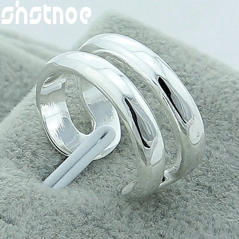 

925 Sterling Silver Double Gloss Open Ring For Man Women Engagement Wedding Charm Fashion Party Jewelry Gift