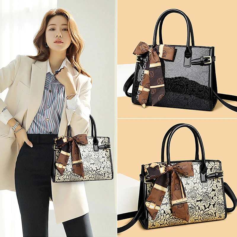 Fashion Flower Pattern Handbag Women Elegant Scarves Shoulder Bags Designer High Quality Leather Crossbody Bags Ladies Tote