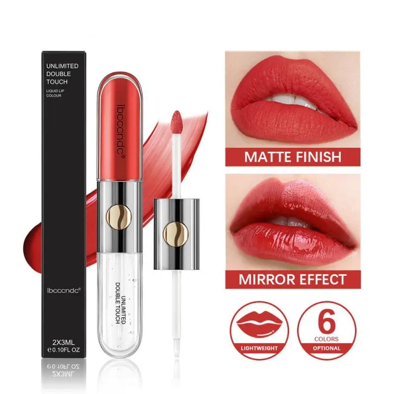 

Double Head Mirror Lip Gloss Matte Velvet Jelly Lipstick Water Long Lasting Lip Mud Liquid Cherry Mineral Lip Oil Cosmetics