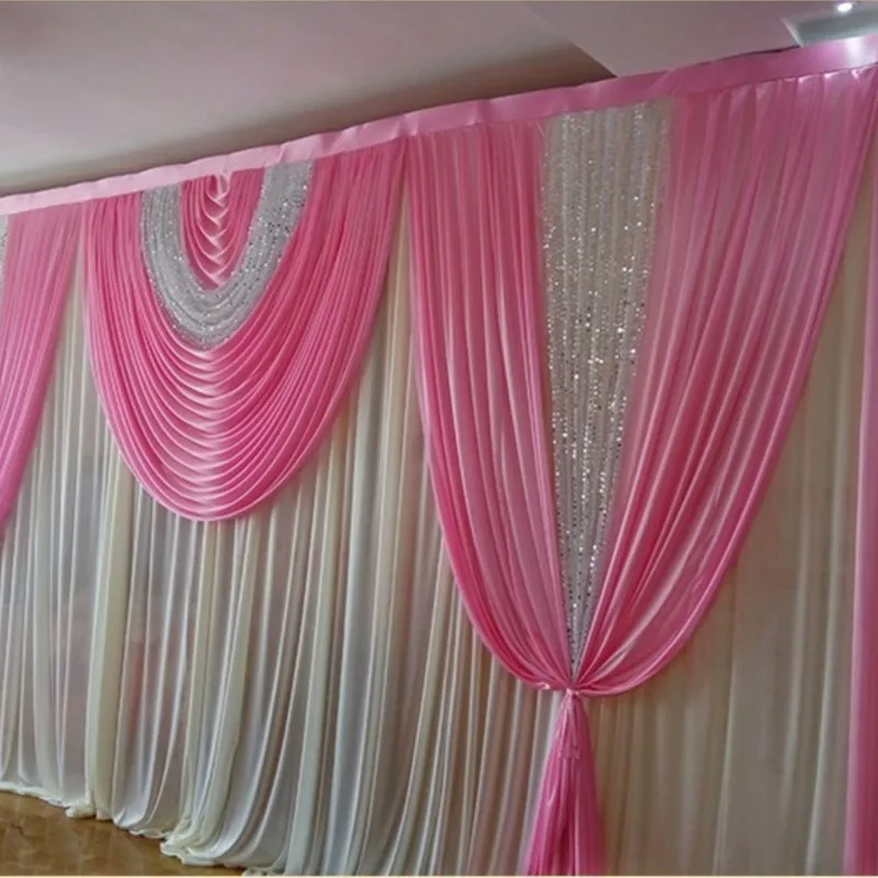 

10ft*20ft Hot Pink With Shiny Silver Sequin Swag Wedding Backdrop Stage Curtain Drapes Wedding Props