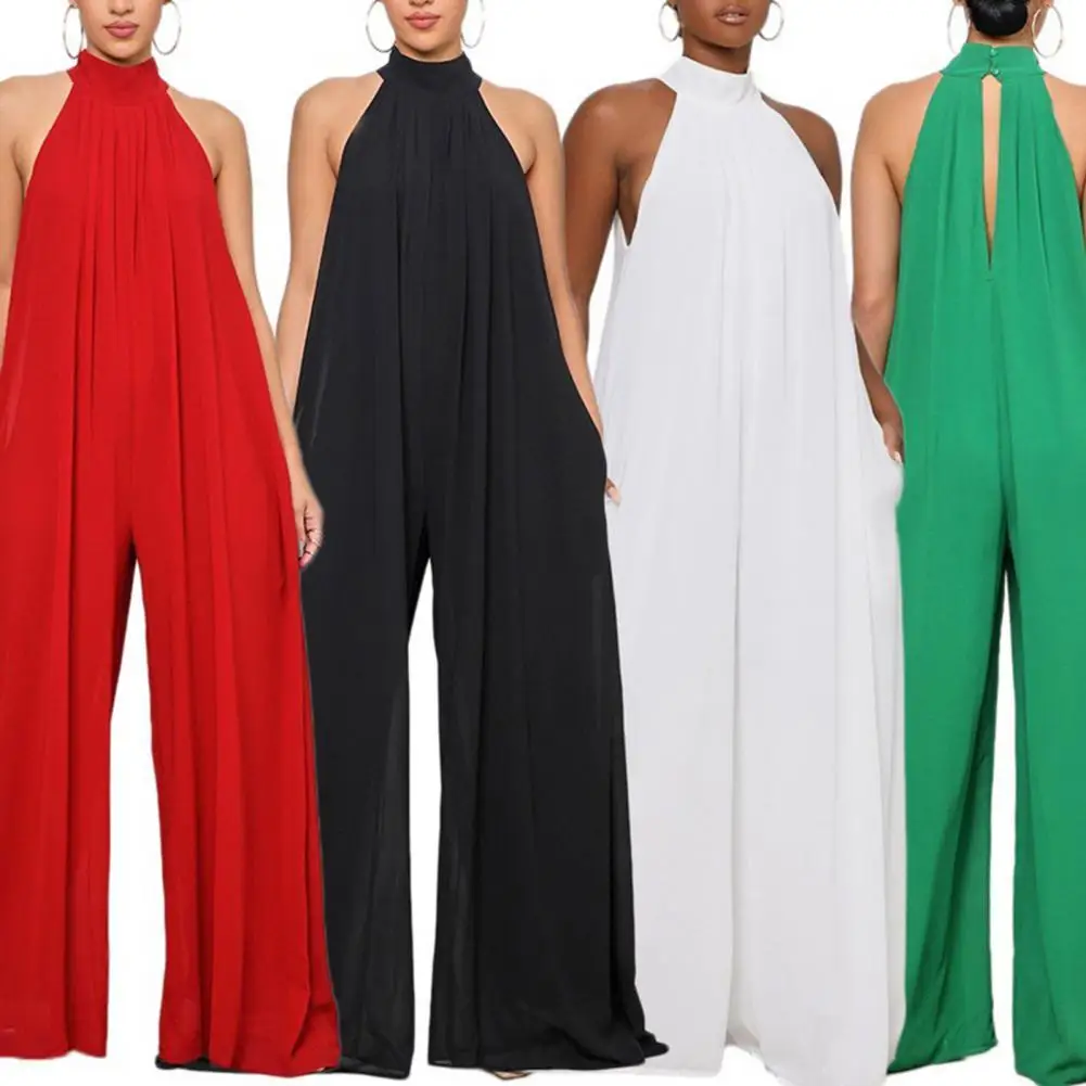 

Women Jumpsuit Halter Wide Leg Summer Chiffon Off Shoulder Jumpsuit Streetwear