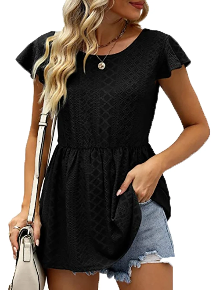 

Fashion Peplum Tops For Women Oversized Short Sleeve Crewneck Open Back Tunic T Long Sleeve Shirt Spandex Elbow Tops for Women