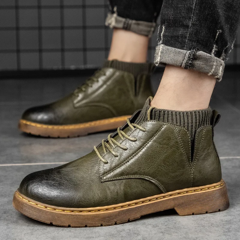 

Boots Men's Breathable and Comfortable Trendy Shoes 2022 New Fashion Men's Shoes Socks High-top Shoes Men's Leather Shoes