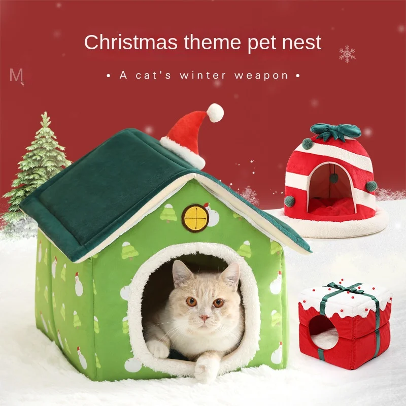 

Wholesale New Pet Christmas Snow House Cat Nest Large Space Fully Enclosed Winter Warm Christmas Bell Nest Kennel