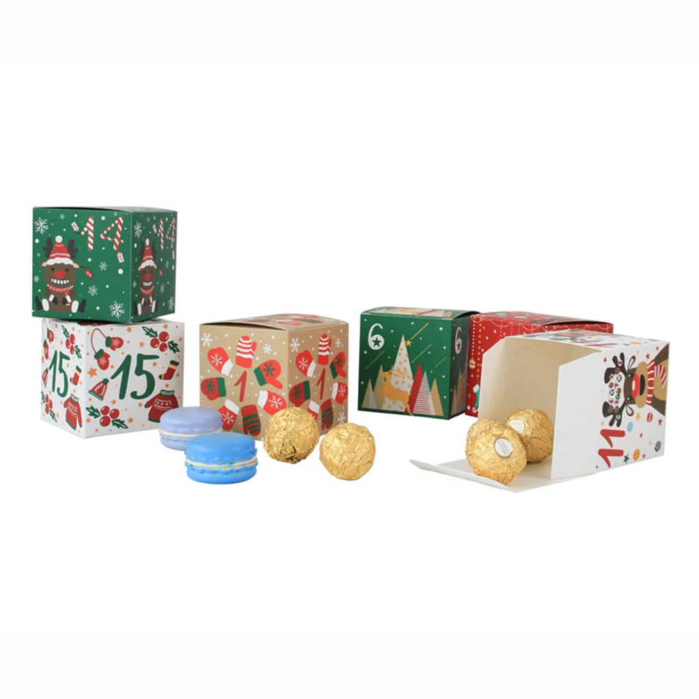 

24pcs Christmas Cookie Boxes Kraft Paper Candy Gifts Box Bags Kraft Paper Food Packaging New Year Party Gift Favor Navidad 2023