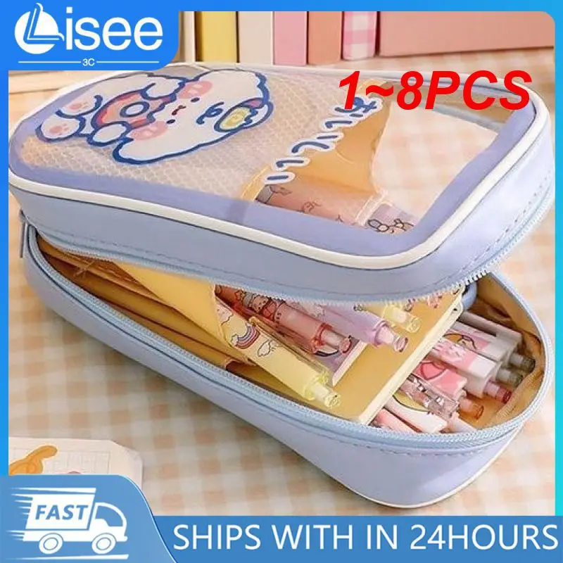 

Большой Вместительный карандаш, блестящая прозрачная косметичка, водонепроницаемая ручка, милые школьные канцелярские принадлежности для учеников, 1 ~ 8 шт.