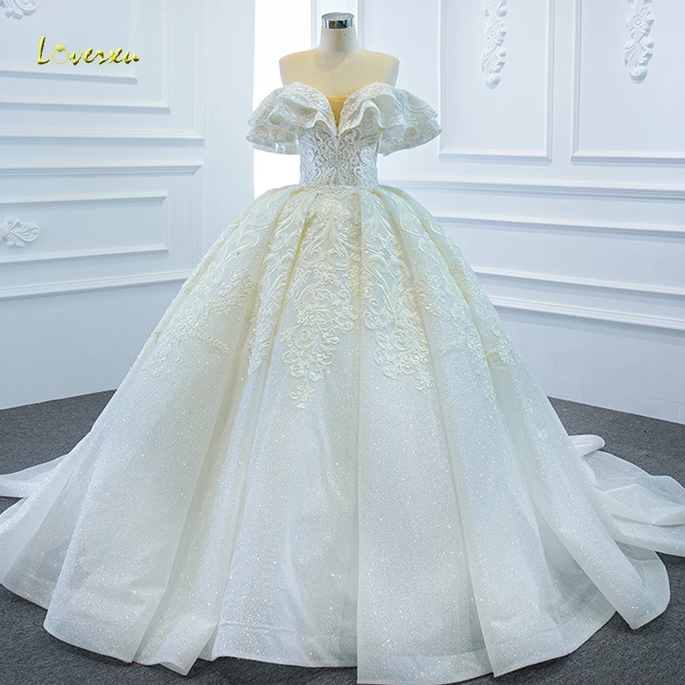 

Женское винтажное свадебное платье Loverxu, блестящее платье с открытыми плечами и аппликацией из бисера, 2023