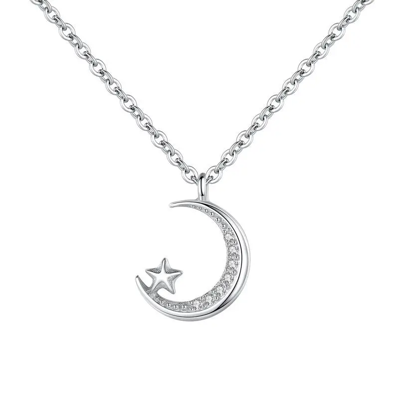 

DN2 Fashion Star Moon Zircon Necklace For Women Simple Charm Blue Moonlight Jewelry