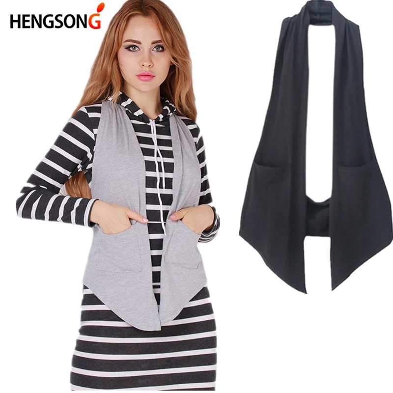 

HENGSONG Women Fashion Elegant Office Lady Pocket Coat Sleeveless Vests Jacket Outwear Casual Brand WaistCoat New 858155