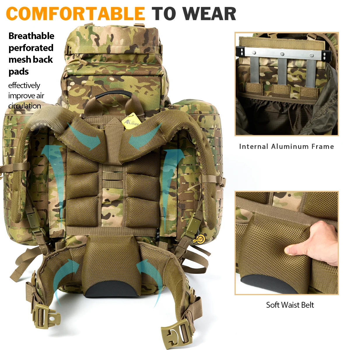 Фото Военный тактический модульный рюкзак AKmax PLCE Pro 120L — армейский рюкзак MOLLE с лазерной резкой, готовый к гидратации №4