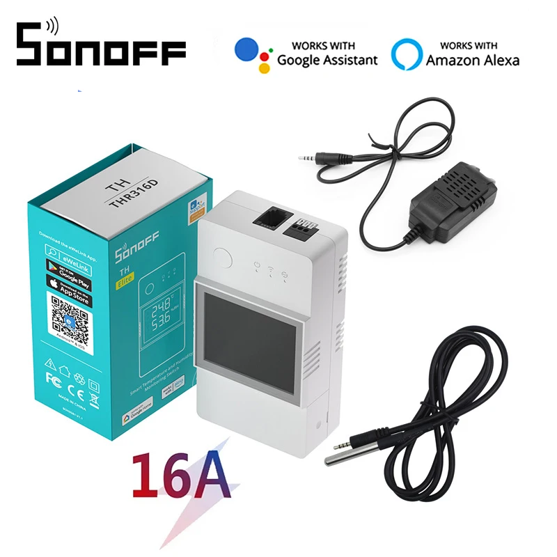 New SONOFF TH Elite TH16 16A WiFi Smart Switch Temperature and Humidity Monitoring Switch Work with DS18B20/ Si7021/ RL560