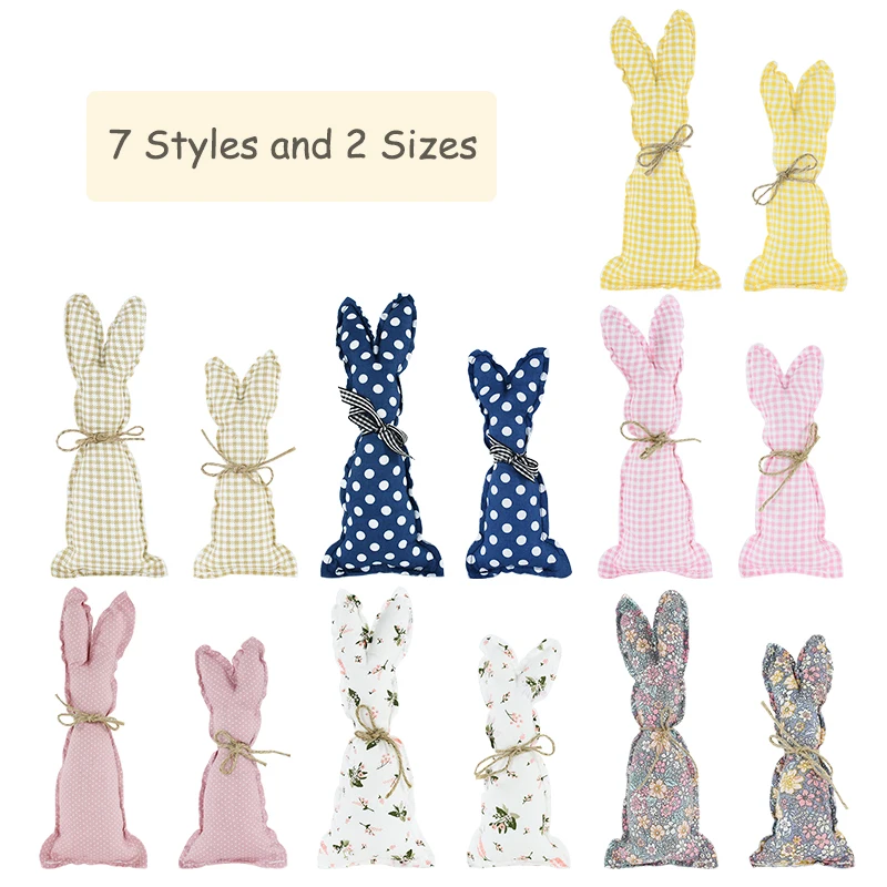 

Easter Fabric Rabbit Ornaments Checkered Dots Fabric Cotton Bunny Happy Easter Party Home Decorations Photography Prop Kids Gift