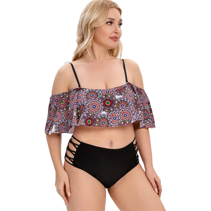 

Модель 2022 года, женские сексуальные костюмы бикини, топ с принтом и бикини с высокой талией, пляжная одежда, большой размер