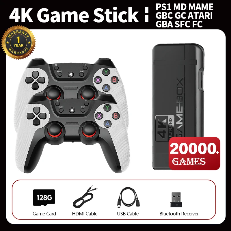 

4K Игровая приставка для видеоигр с беспроводным контроллером 2,4G PS1 встроенный 20000 Jogos HDMI 128GB ретро-игры