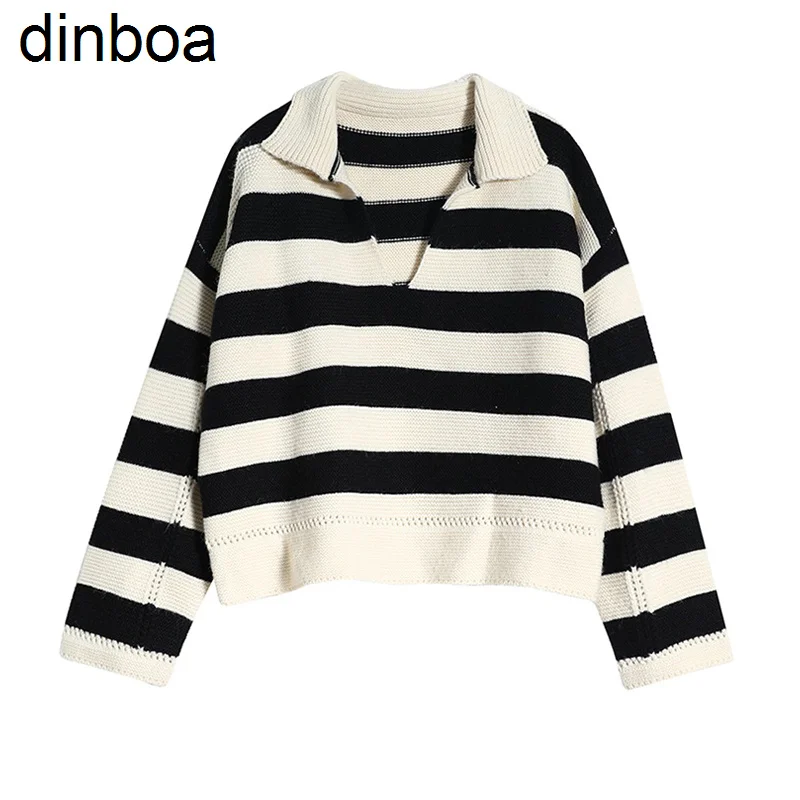 

Black White Striped V-neck Y2k Sweater Loose Vintage Women's Long Sleeve Knit Top Fashion Casual Women Pullover 2022 Winter New