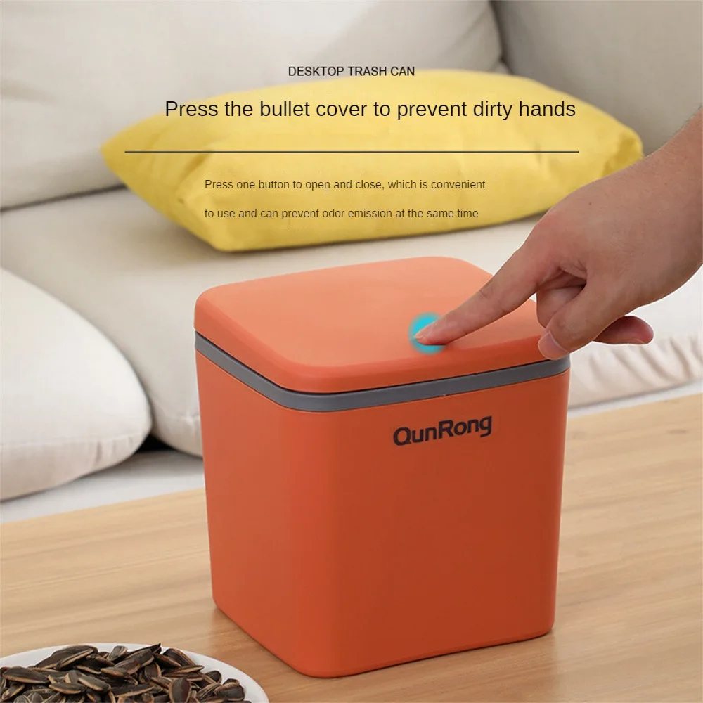 

Mini Office Trash Bin Simple Push-up Storage Bucket With Lid Wastebasket Bedroom Car Trash Can Desktop Trash Can