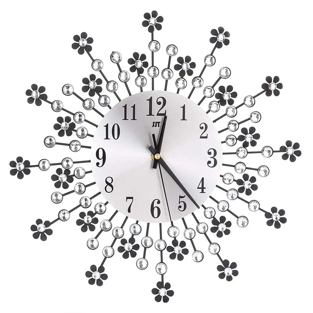 

Crystal Flower Metal Wall Clock Living Room Bedroom Office Decoration Rhinestone Wall Watch