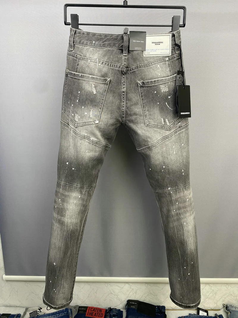 New Men's Dsquared2 Buttons Jeans Ripped For Male Skinny  Pants Men's Denim Trousers Top Quality Slim Jeans A515