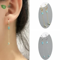 925 sterling silver needle metal chain tassel earrings for women fashion turquoise pendant hoop earrings premium jewelry gifts