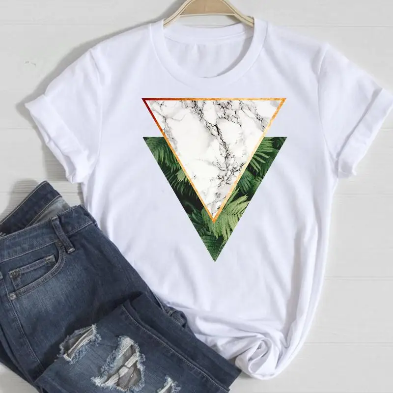 

New Green Style Geometric T Shirt Women Short Sleeve Summer T Shirt Female Tshirts Fashion Graphic T Top Lady Print Tee T-Shirts