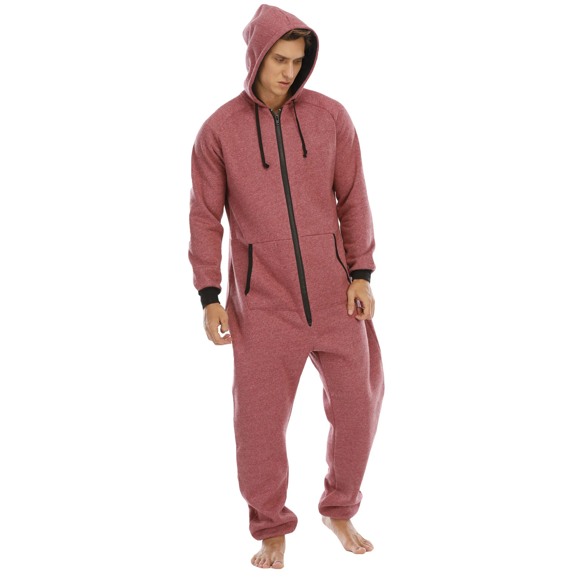 Sleepwear for Men Thickened Sweater Fleece Jumpsuit Home Wear Solid Hooded Full Man Robe  Pijama Hombre Mens Onesie Pjs Badysuit