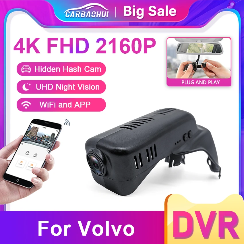 Auto Hidden Wifi Car DVR Cameras Dash Cam 4K 2160P Dashcam Recorder for Volvo V40 V60 V90 S60 S80 S80L S90 XC40 XC60 XC70 XC90
