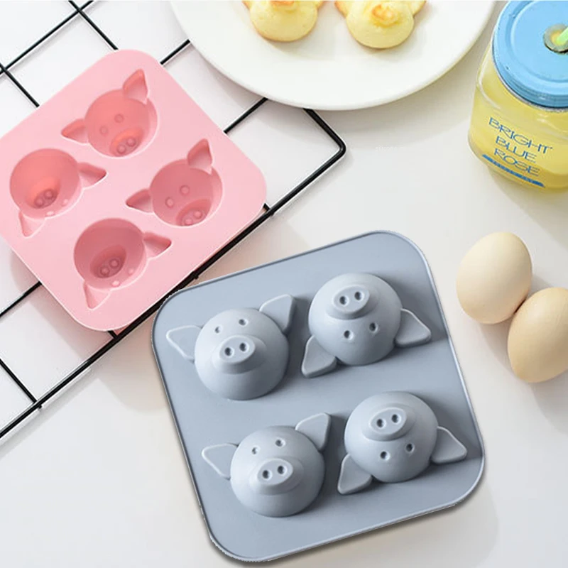 

4 Cavity Cartoon Cute Piggy Silicone Pastry Mold 3D Pig Shape Chocolate Cake Baking Accessories and Tools Ice Cube Soap Forms