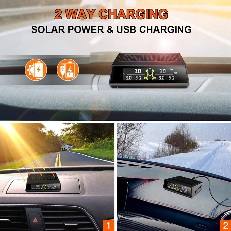 

Solar Wireless Tire Pressure Monitoring System TPMS Digital LCD Display with 6 External Sensors for Cars RVs Trucks