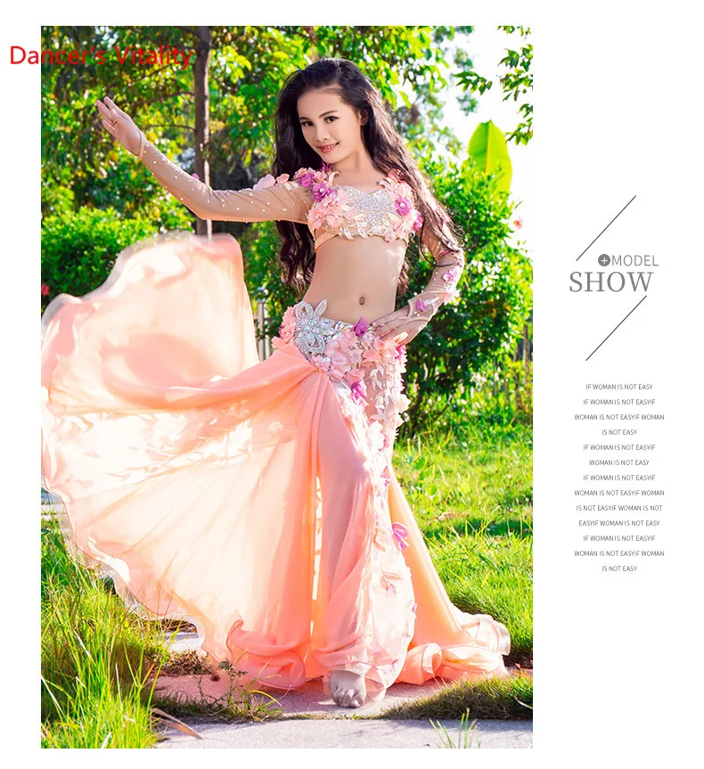 Детский костюм для танца живота на заказ Новый шифон бюстгальтер с длинной юбкой