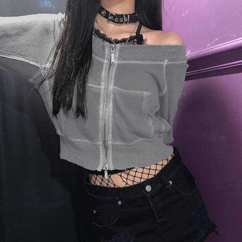 

Women's Twill Collar Lantern Sleeve Casual Autumn Bright Line Stripes Retro Korean Jacket Short Sexy One-word Collar Jacket