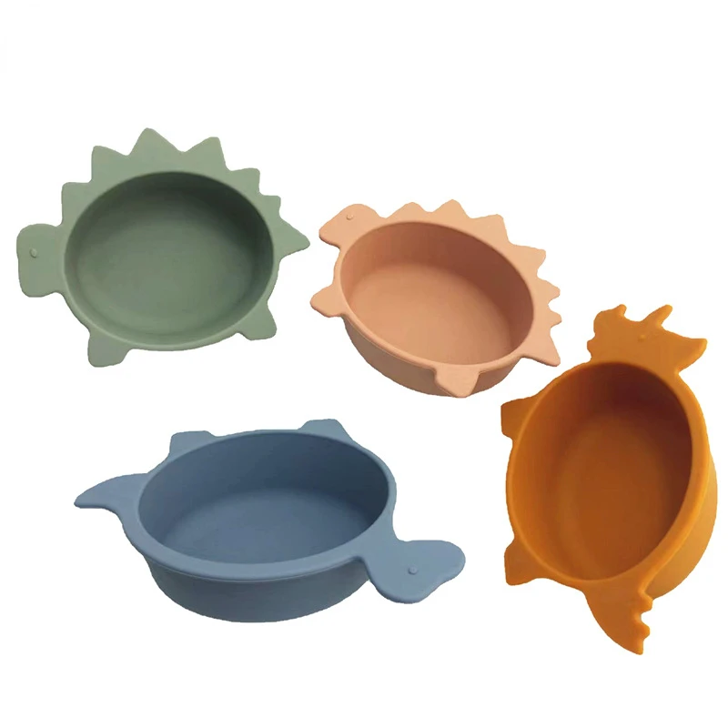 Dinosaur Silicone Plate Baby Feeding Bowl Kids Toddler Eating Assist Set Animal Design BPA Free Silicone Dinnerware Baby Plate