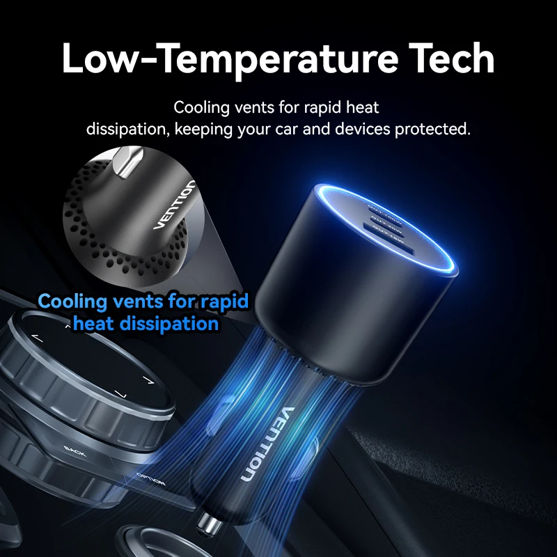 Фото Автомобильное зарядное устройство Vention 130 Вт, USB Type-C, QC 4.0, PPS, PD 30 Вт, быстрая зарядка, USB-C, для iPhone 16, 15 Pro, Samsung, Macbook №5