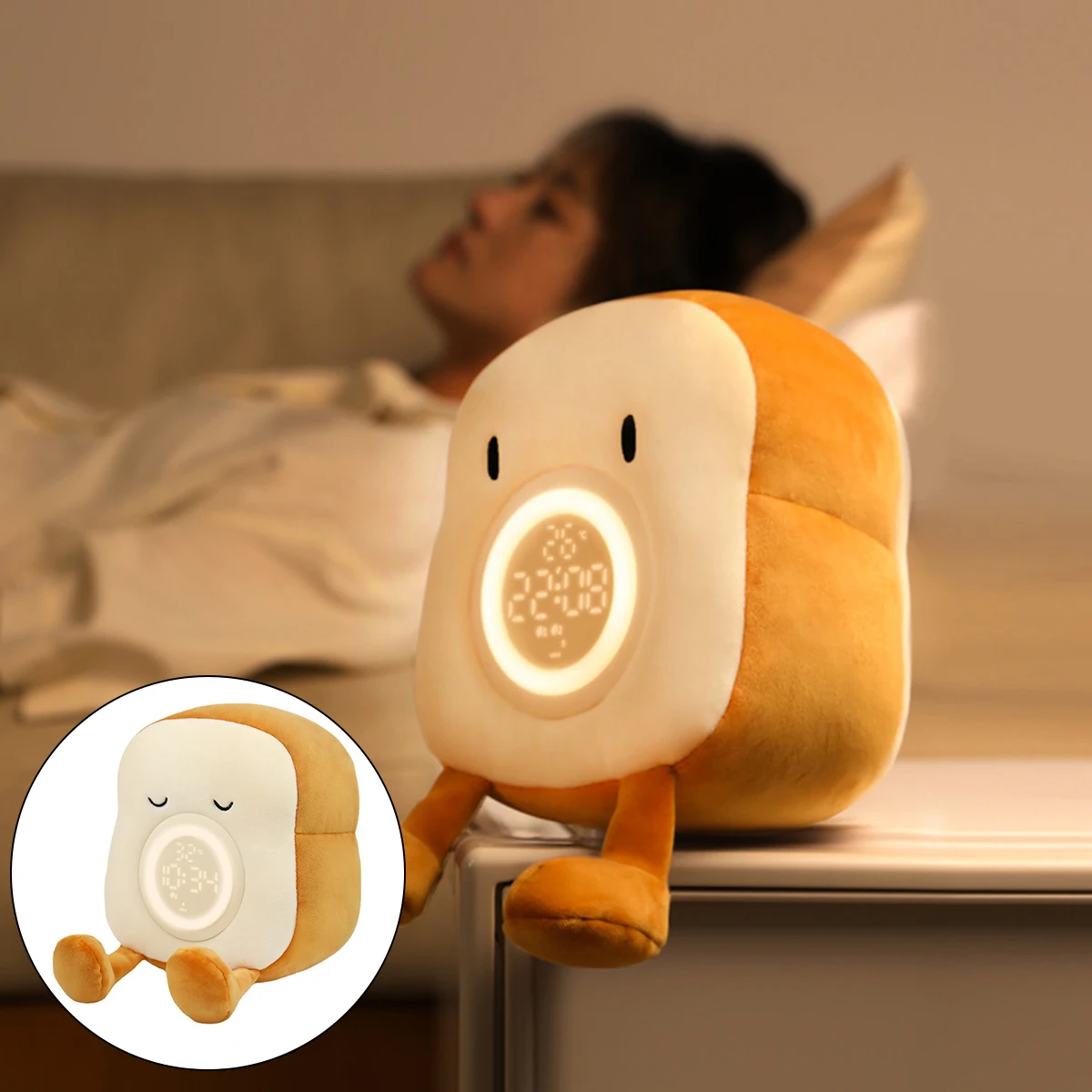 

Toast Alarm Clock Lamp Soft Bread Night Light with Dual Alarm and Snooze Dimmable Bedside Lamp USB Rechargeable Nightlights 2023