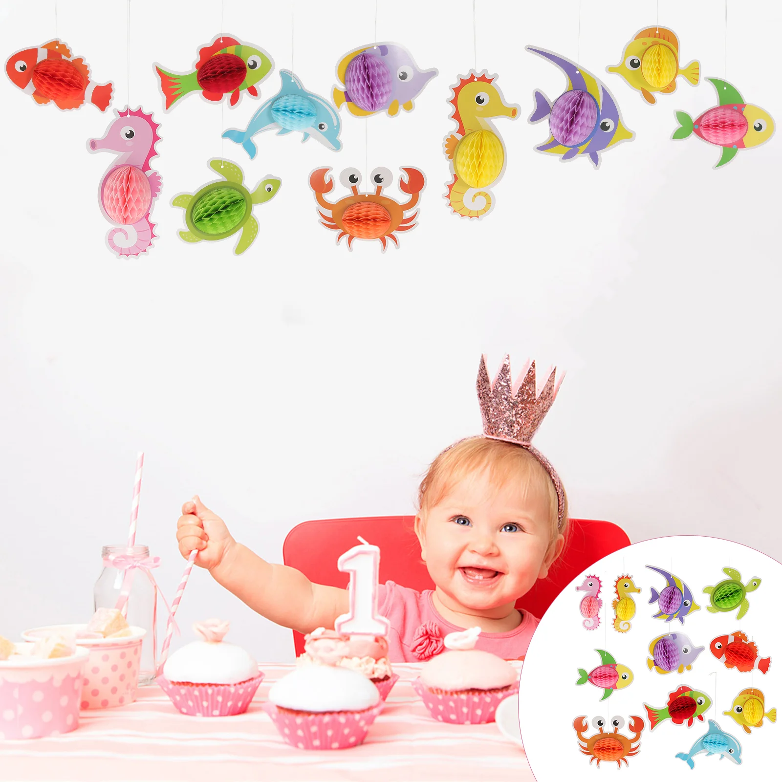 

Honeycomb Party Ball Paper Birthday Sea Creature Decoration Decor Marine Ocean Prop Animal 3D Photo Wall Themed Craft
