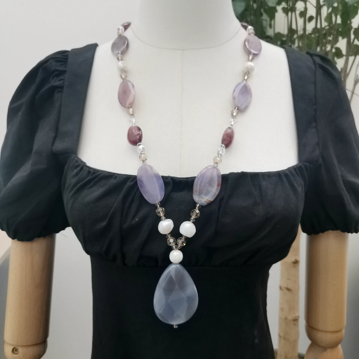 

Lii Ji Настоящий камень Серые Фиолетовые цвета Агаты жемчужное глазурное ожерелье с кристаллами 80 см женское ожерелье со склада распродажа юв...