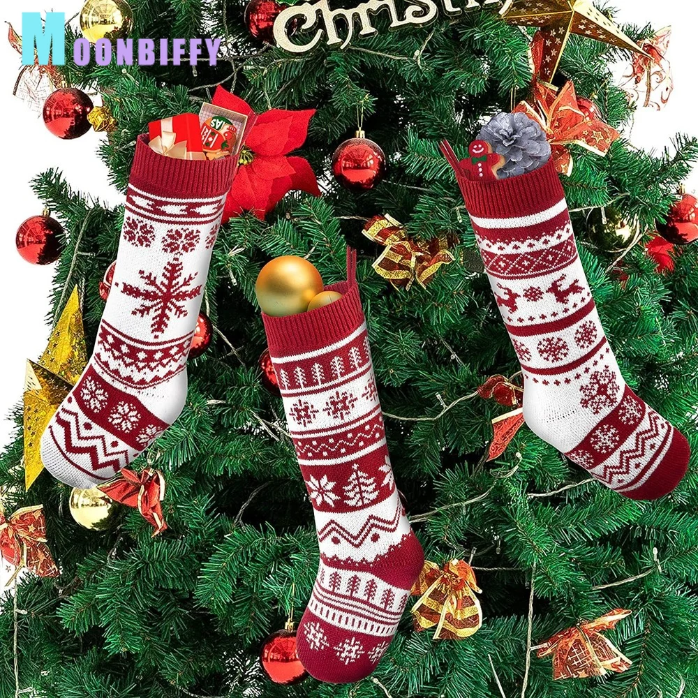 

Рождественские украшения, рождественские носки, Подарочный пакет, вязаные носки, большие рождественские носки, Подарочный пакет с подвеско...