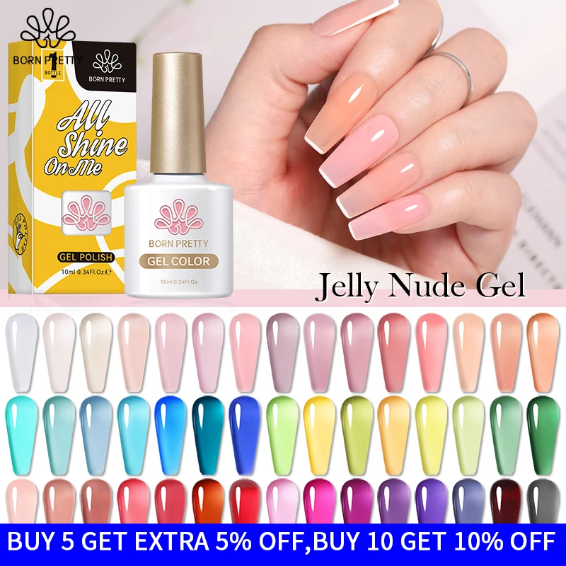 

BORN PRETTY 10ml Jelly Nude Color Gel Nail Polish Spring Transparent Soak Off UV Gel Nail Art Semi-Permanent Varnish Manicure