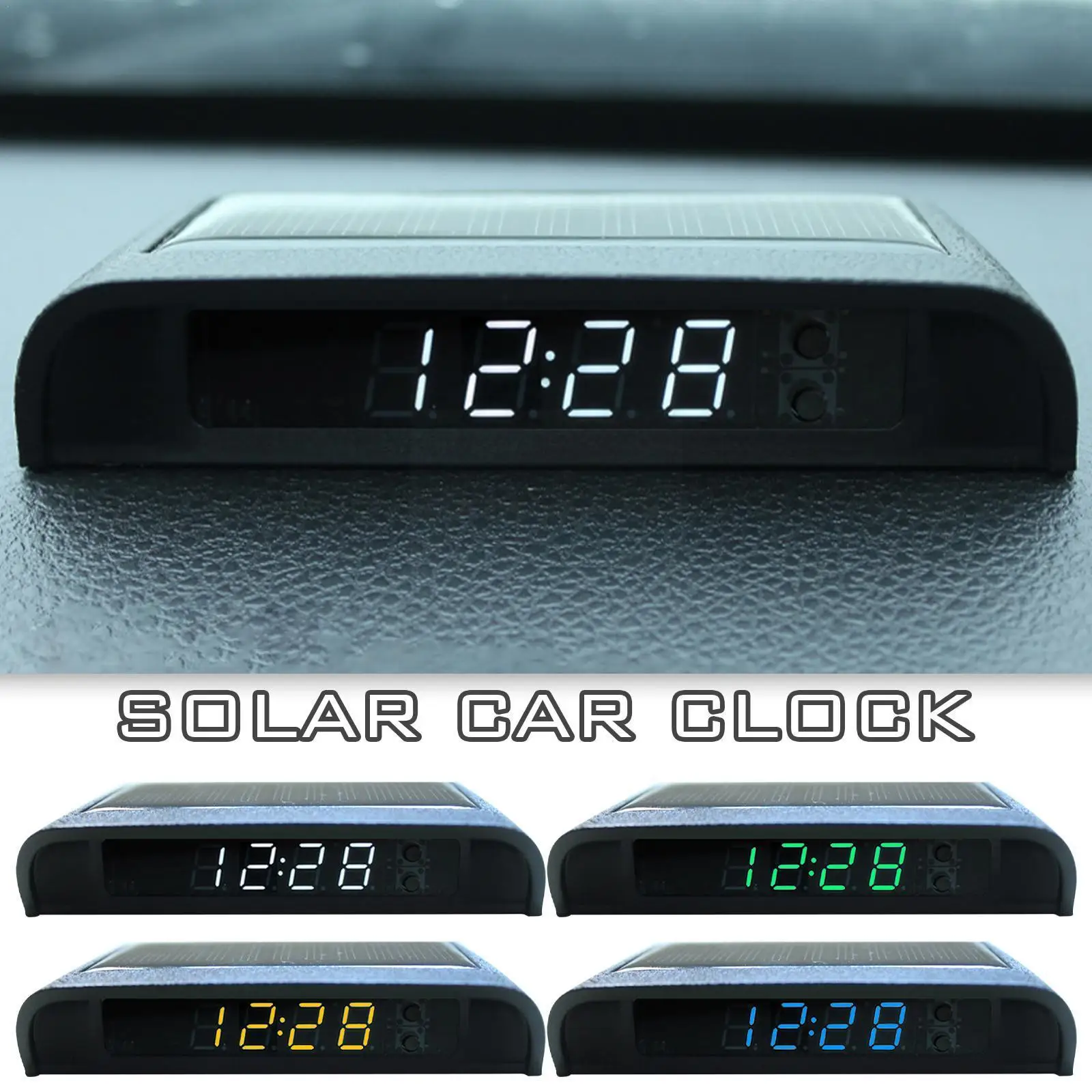 

Portable Solar Car Clock Digital LCD Clock Temperature Dashboard Electronic Backlight Auto Clock Screen Clocks Display P1D2