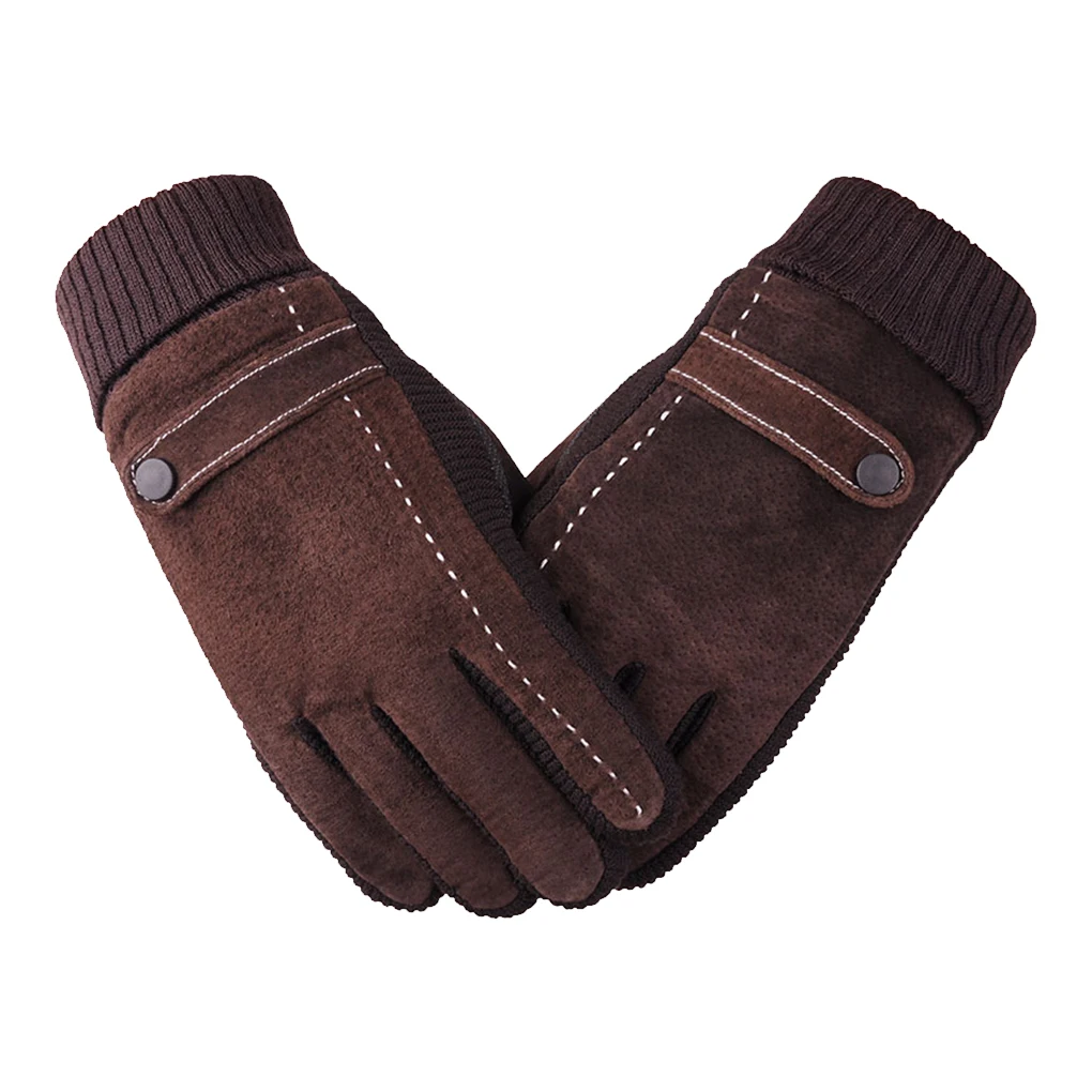 

1 Pair Leather Man Winter Autumn Glove Portable Lints Lining Thermal Nonslip Free Size Warm Keeping Outdoor Gloves Black
