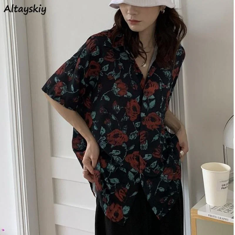 

Shirts Women Retro Unisex Loose Summer Female Print Casual Harajuku Street BF Style Mujer Blusas Single Breasted Hot Sale Cozy