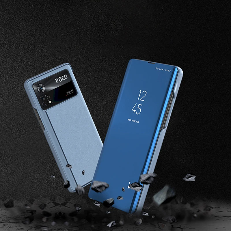 

For Xiaomi Poco M 4pro 4G Luxury Plating Smart Mirror Flip Stand full Protection Cover For Xiaomi Poco M 4pro 4G