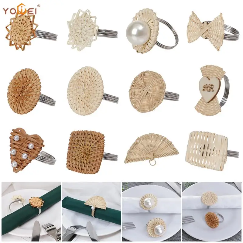

Natural Handmade Rattan Straw Napkin Ring Buckle Napkin Holders Towel Rings For Wedding Party Christmas Dinner Table Decoration