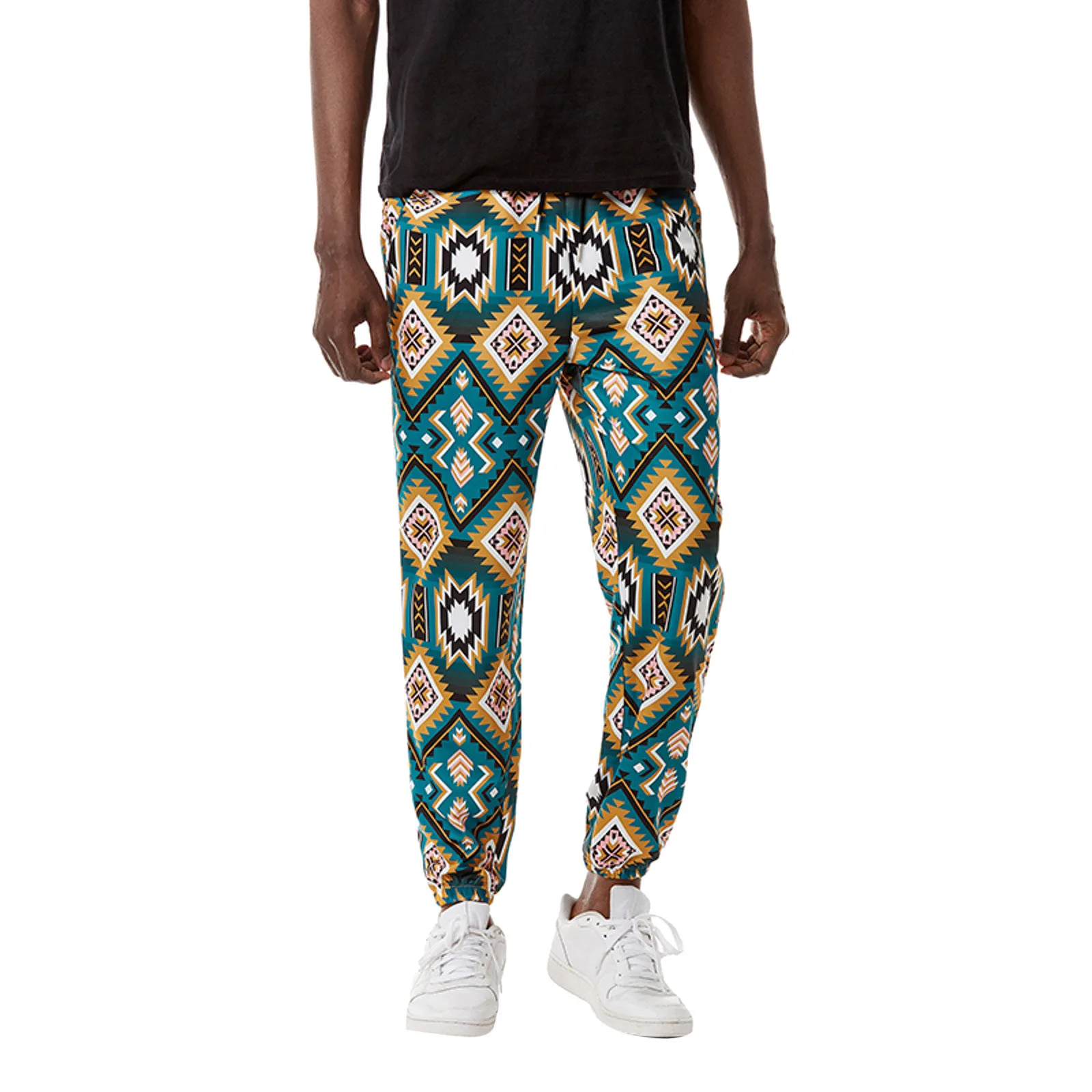 

Шаровары мужские с геометрическим принтом, модные повседневные свободные штаны на шнуровке, однотонные спортивные, 4