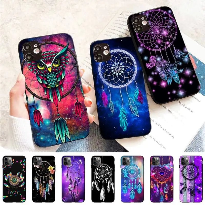 

FHNBLJ Retro Feather Dreamcatcher Phone Case for iPhone 11 12 13 Mini Pro Max 8 7 6 6S Plus X 5 SE 2020 XR XS Funda Case