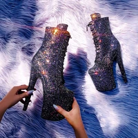 sequins ultra high heel nightclub sexy 20cm pole dance boots laced with large size bar waterproof platform stripper heels fetish