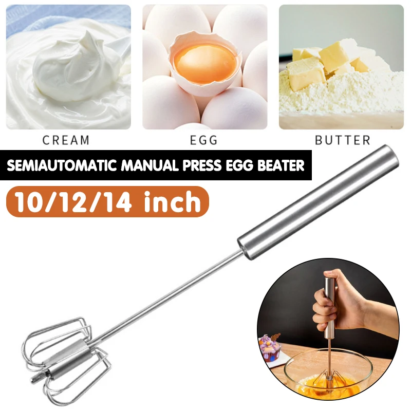 

304 Stainless Steel Egg Whisk Kitchen Accessories Tools Manual Hand Mixer Semi-automatic Egg Beater Self Turning Egg Stirrer