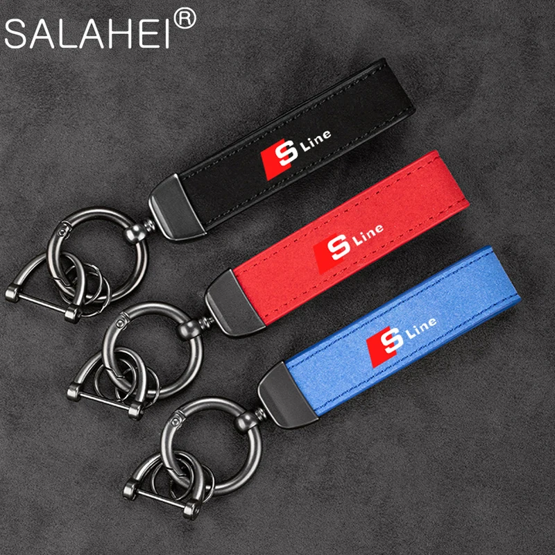 

High-End 4S Gift Pendant Suede Leather Car Styling Keychain For Audi RS SLine Logo Auto Metal Keyring Pendent Key Chain Charm