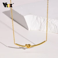 vnox temperament wish knot charm necklaces for women gift jewelry gold color stainless steel young girls tie pendant collar